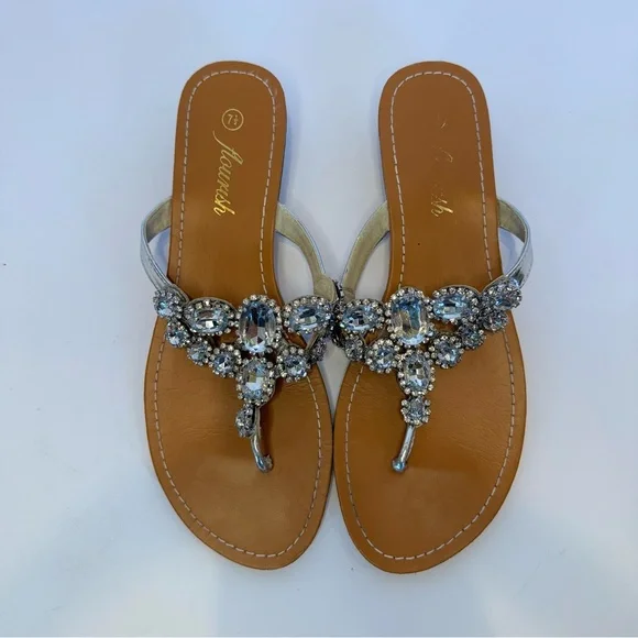 Flourish Silver Jeweled Sandals - Size 7.5 - Picture 6 of 14